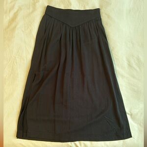 Black Double Slit Midi Skirt